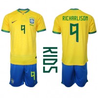 Koszulka piłkarska Brazylia Richarlison #9 Strój Domowy dla dzieci MŚ 2022 tanio Krótki Rękaw (+ Krótkie spodenki)